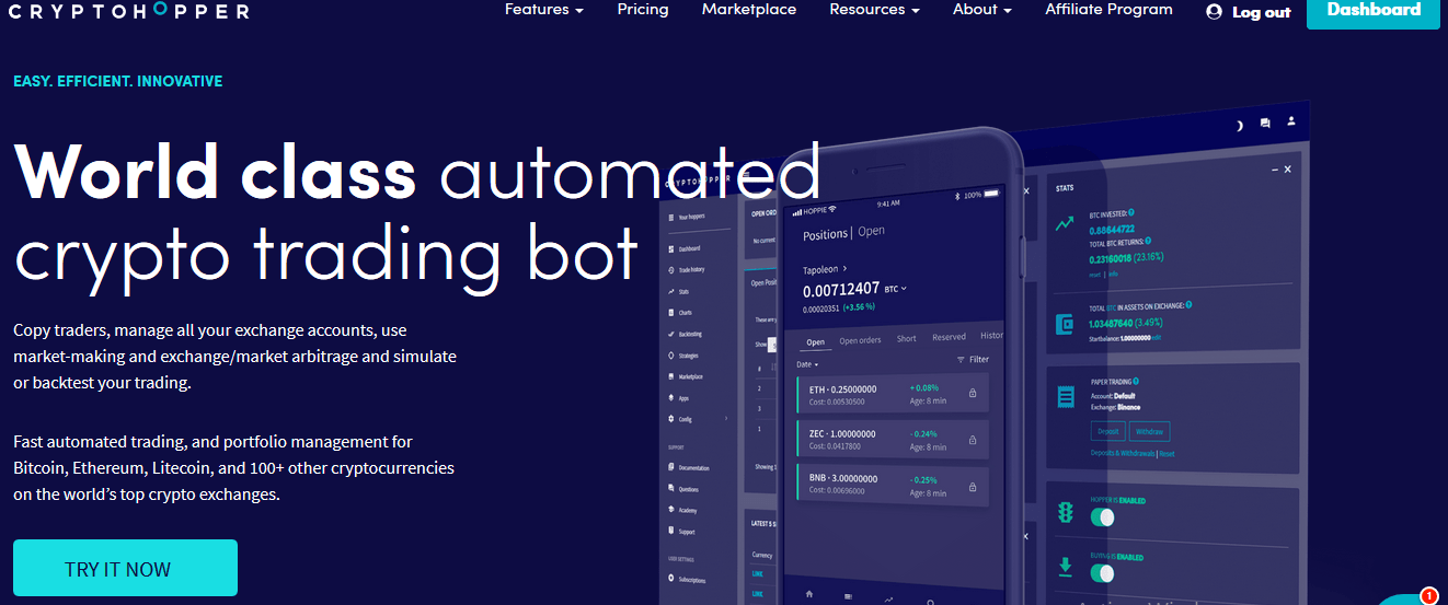 Cryptohopper Binance crypto trading bot