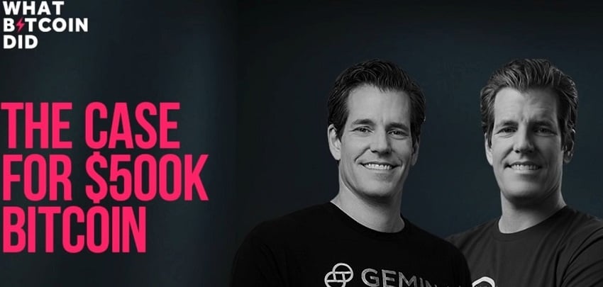 A Bitcoin price of at least $500,000 predict Tyler and Cameron Winklevoss