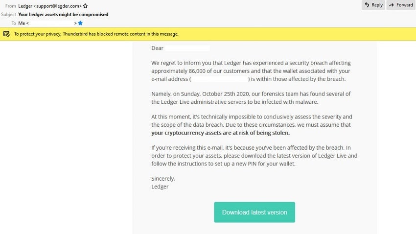ledger phishing scam email