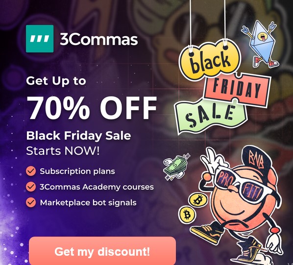 Black Friday promotion on 3Commas crypto trading bots 70% discount on subscriptions